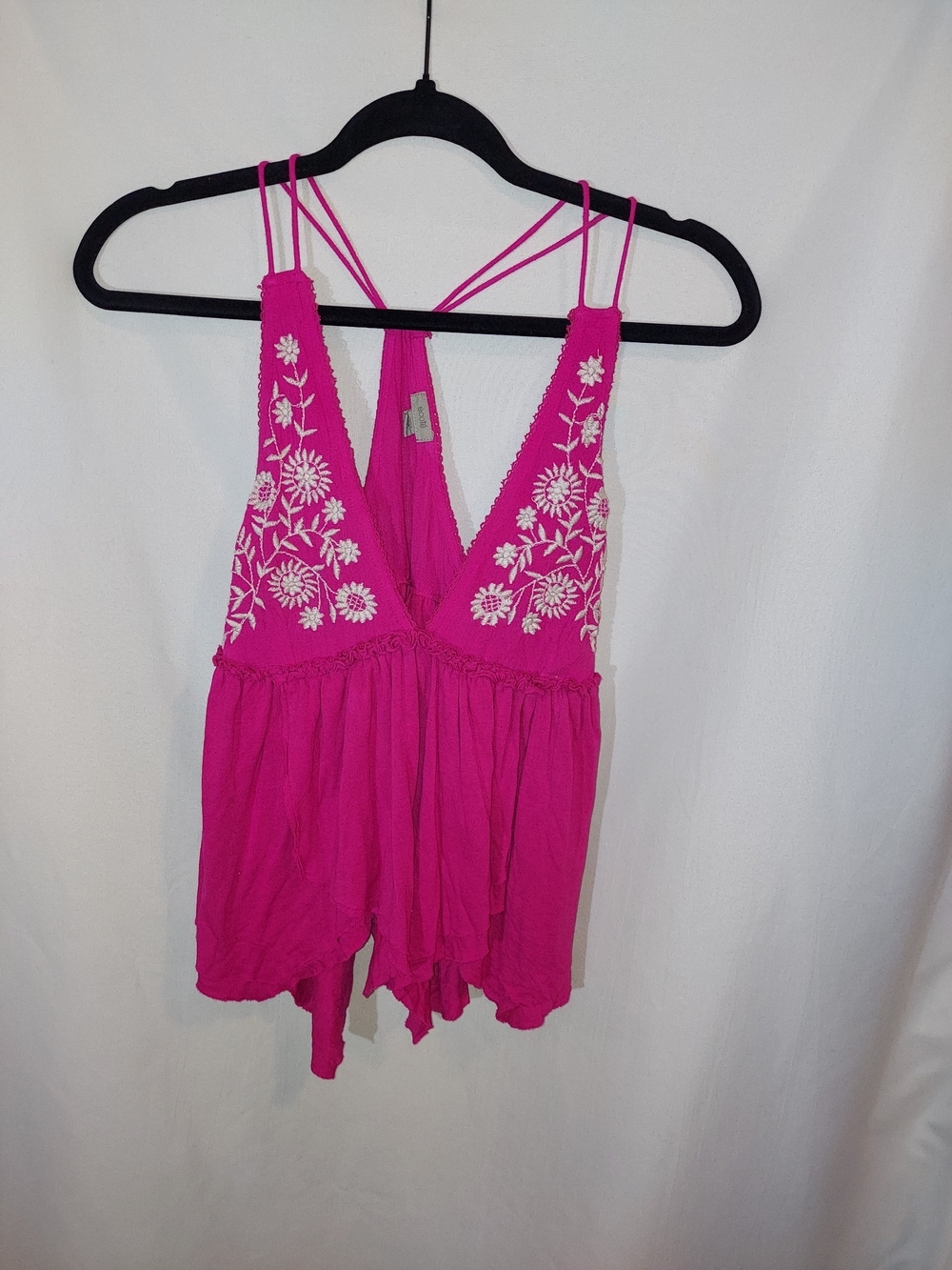 Ecote Bright Fuchsia Boho Embroidered Cami Top